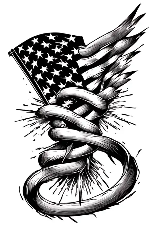 welding, western, sleeve, racing flag intertwined tattoo design idea