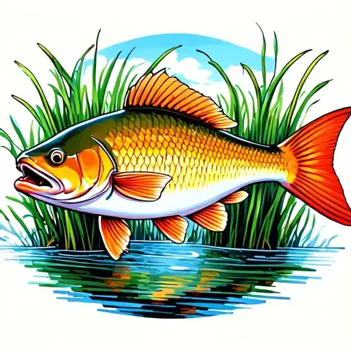 tailing redfish in a coastal marsh swimming tattoo design idea