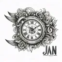 analog clock with the date 3/9/24 and the time 4:13:20 with the name Ja'van on it  tattoo design idea