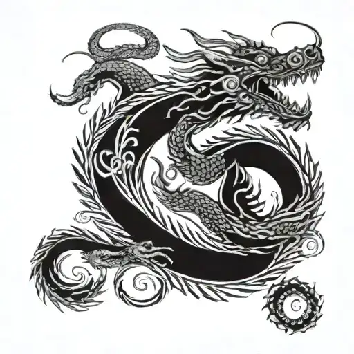 Ancient dragon with infinity symbol tattoo design idea