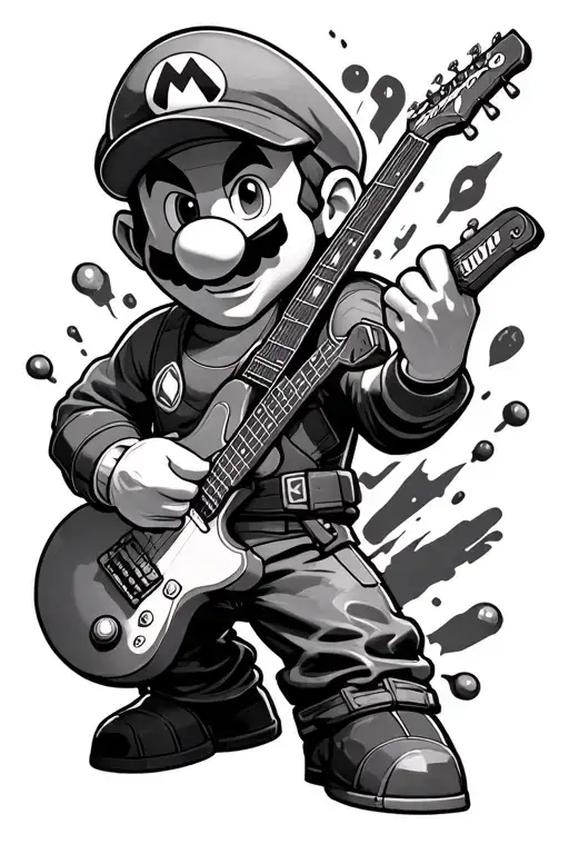 characters from Mario Bros, overwatch, halo, test drive eve of destruction, Minecraft, kirby, guitar hero and COD.  tattoo design idea