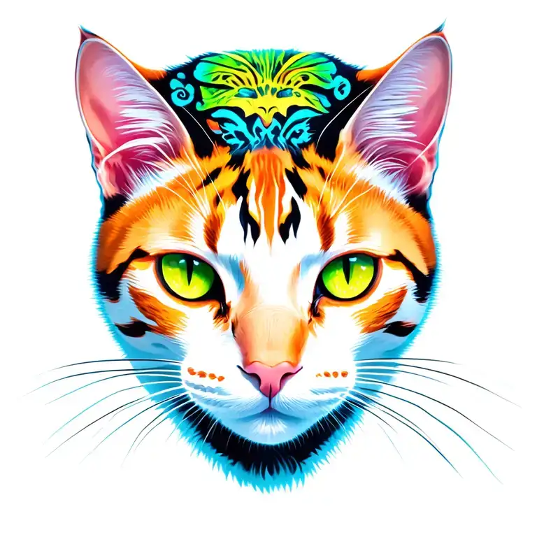 neon cat face tattoo design idea