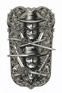 Zorro's 3 swords from One Piece with Luffy's hat on one of the hilts tattoo design idea