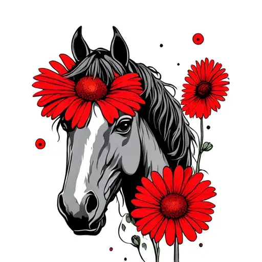 horsehead daisy red thread tattoo design idea
