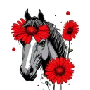 horsehead daisy red thread tattoo design idea