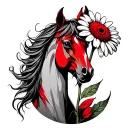 horsehead daisy red thread tattoo design idea