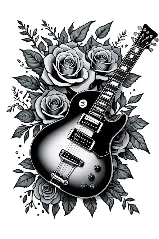 guitar and roses tattoo design idea