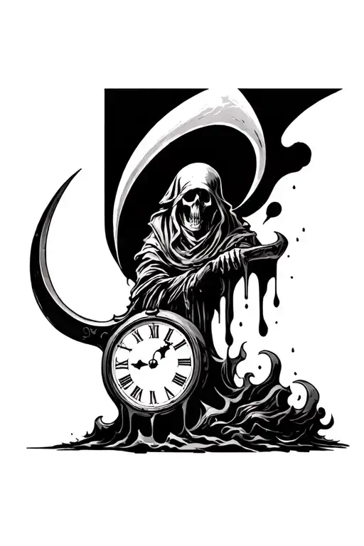 scythe and clock melting tattoo design idea