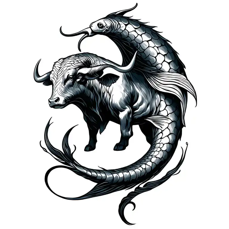 Pisces and taurus bull tattoo design idea