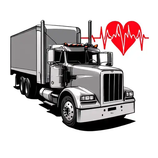 semi truck and heartbeat tattoo design idea