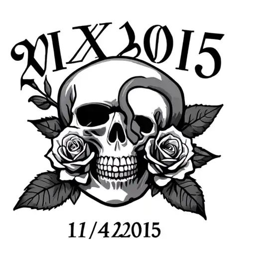 "11/4/2015" skull roses Roman numerals tattoo design idea