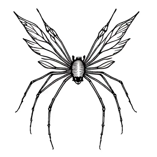 spider with fairy wings in fine line tattoo design, elegant, gothic tattoo design idea