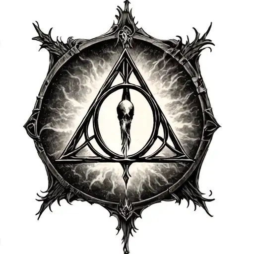 deathly hallows from Harry Potter Dali style tattoo design idea