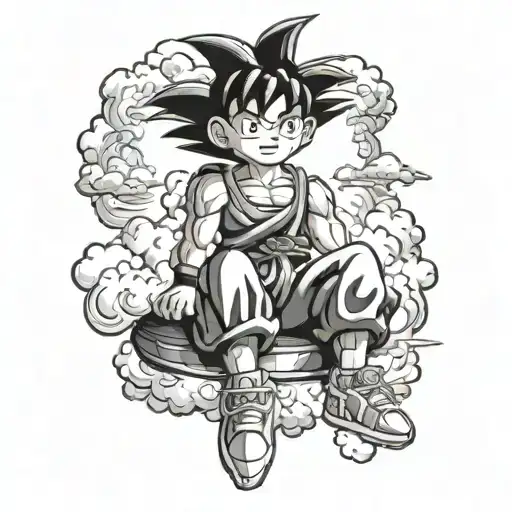 kid goku sitting on a flying cloud tattoo design idea
