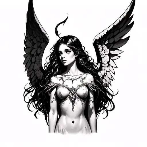 angel demon girl tattoo design idea