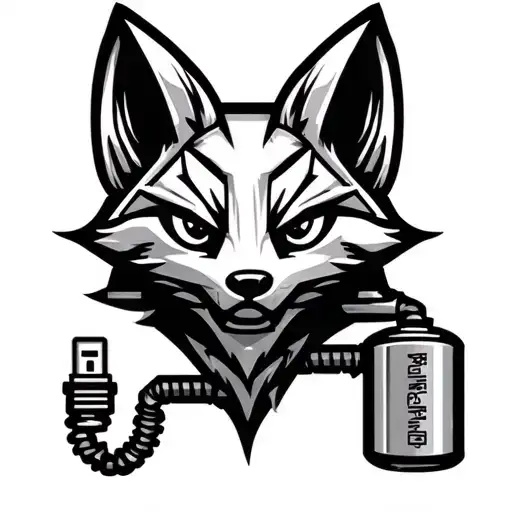 Mechanical fox head logo. Fox head is plugged into a battery. Low detail, simple design. tattoo design idea