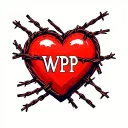 Heart with the name WPP written inside surrounded by barbed wire tattoo design idea