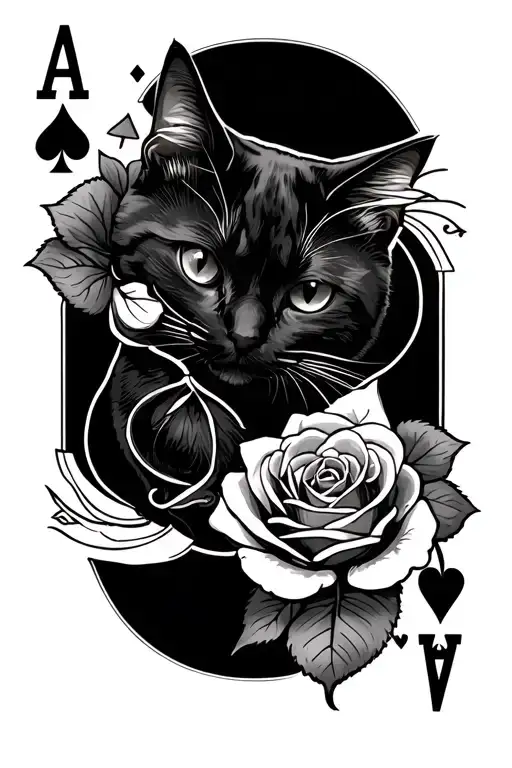 black cats and  roses spades of ace tattoo design idea