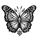 A beautiful butterfly with filipino tribal patterns, surrounded by delicate diamond and flower accents tattoo design idea
