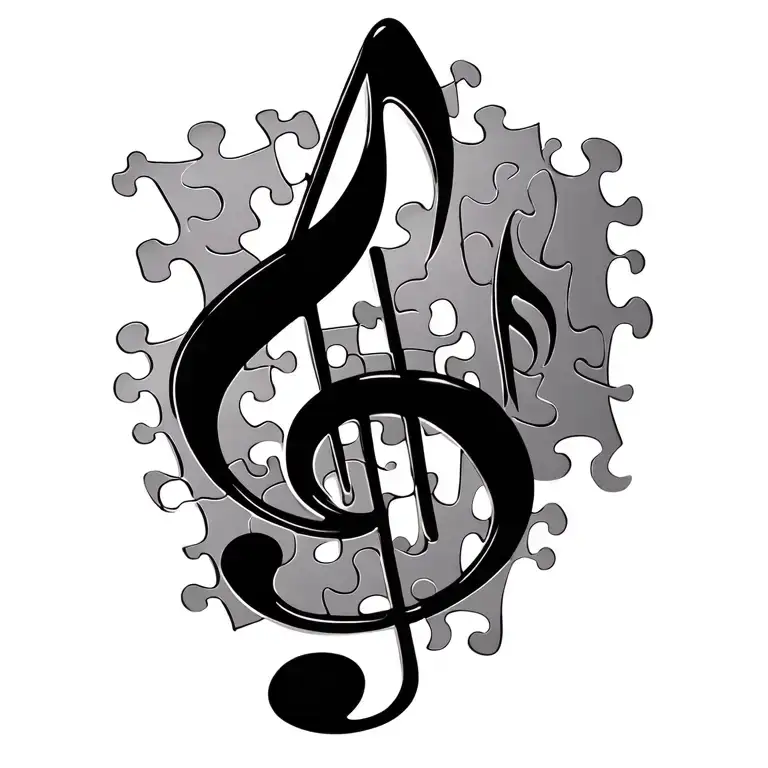 puzzle pieces forming musical notes tattoo design idea