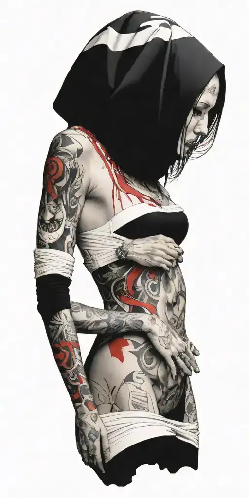 full sleeve nun smoking tattoo design idea