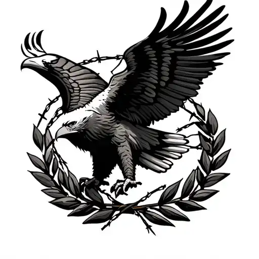 Federal eagle with barbed wire laurel wreath and tyrrune tattoo design idea