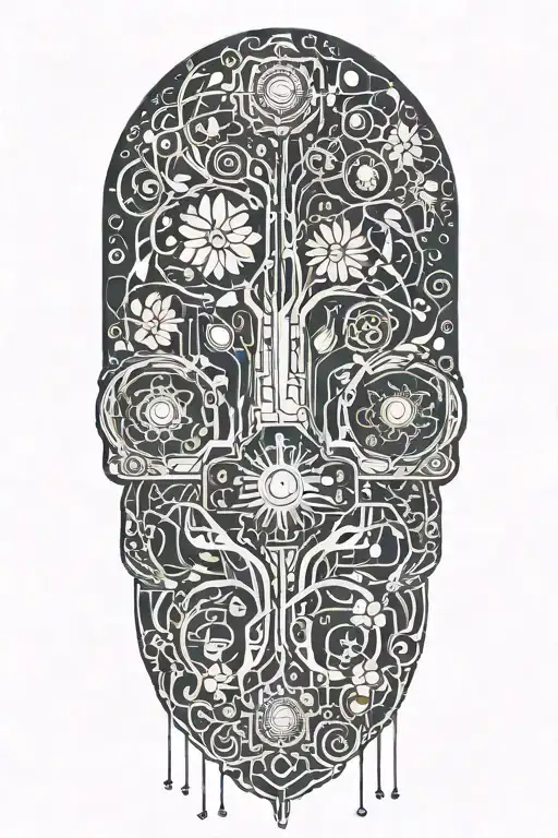 nature, technology, abstract, vines, artificial intelligence, computer, circuit board, cyberpunk, flowers tattoo design idea