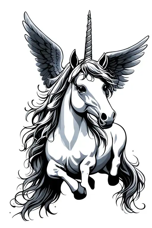 unicorn with angel wings tattoo design idea