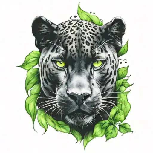 Black panther with green eyes tattoo design idea