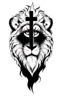 lion with cross in eye tattoo design idea