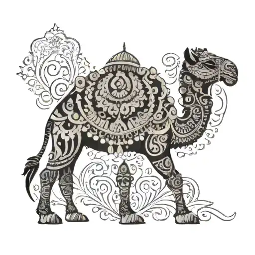 Rajasthani Camel ornemental inspired but simple outline tattoo design idea