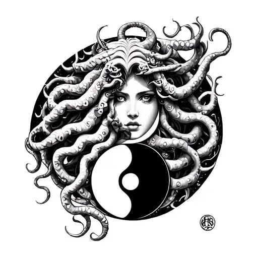 Medusa on Yin Yang Symbol tattoo design idea