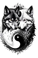 Two wolves emerging from a yin yang surrounding the forearm tattoo design idea