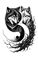 Two wolves emerging from a yin yang surrounding the forearm tattoo design idea