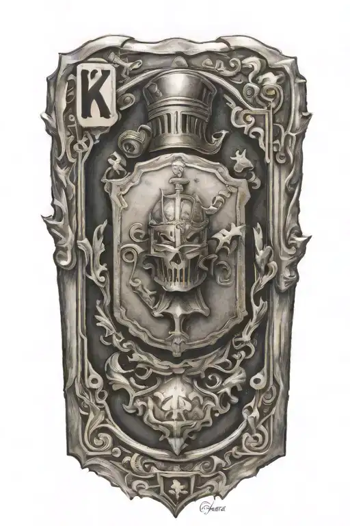 royal flush surround by knight holding a glock tattoo design idea