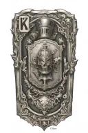 royal flush surround by knight holding a glock tattoo design idea
