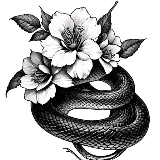 snake coiled flowers wrapped 12-4 roman numerals tattoo design idea