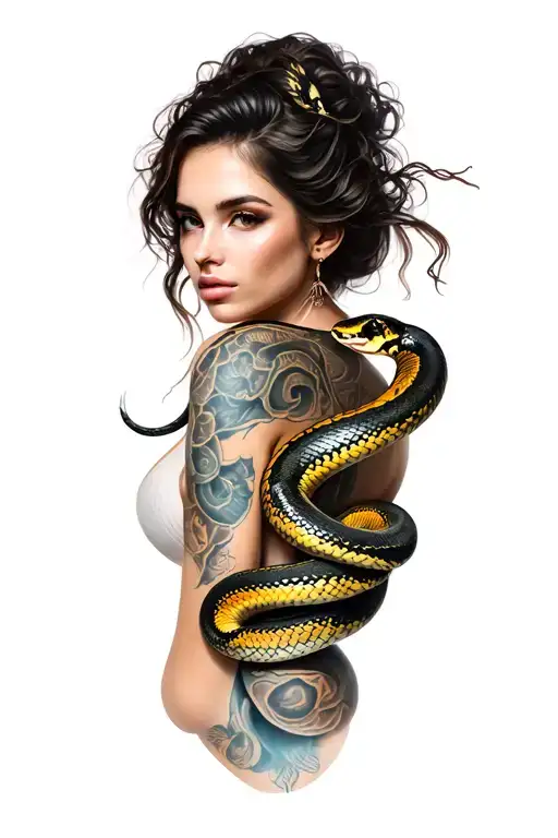 woman with snake wrapped tattoo design idea