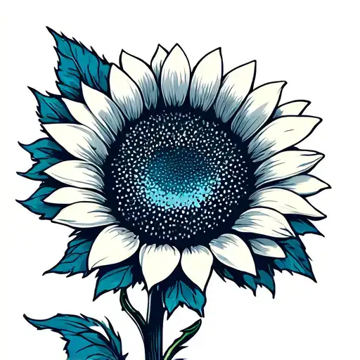 half of a sunflower with pedals on re to blue on the tips tattoo design idea