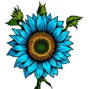 half of a sunflower with pedals on re to blue on the tips tattoo design idea