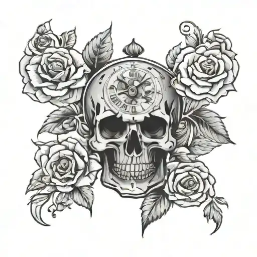 skull roses clock hand tattoo tattoo design idea