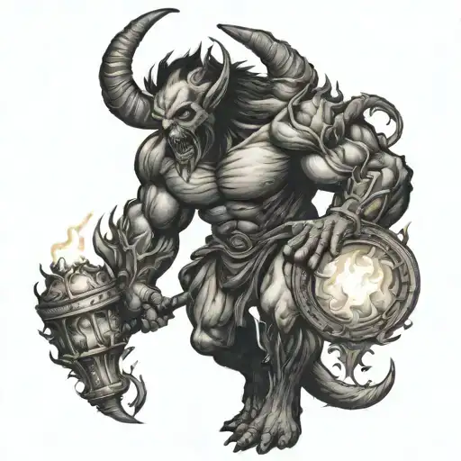 A demon holding a torch to light the way for lost souls tattoo design idea