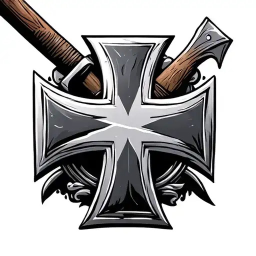 hatchet iron sharpens iron cross brother tattoo design idea
