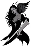 chef knife feminine broken angel tattoo design idea