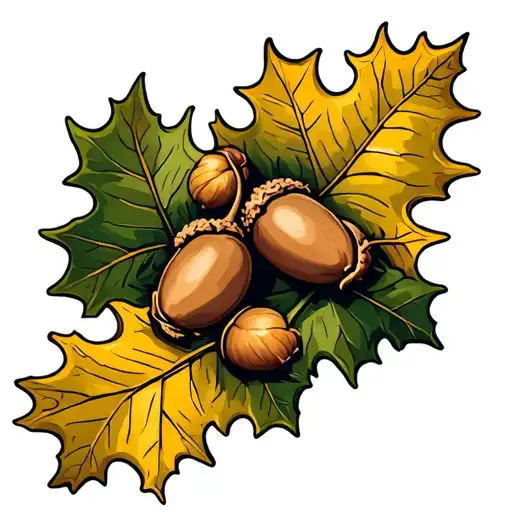 Oak leaves in the form of an arch with acorns on them tattoo design idea