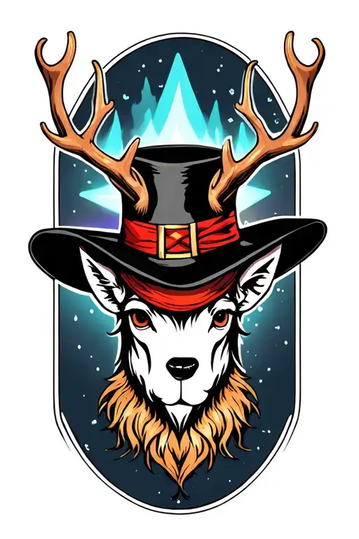 Magician's hat with reindeer horns tattoo design idea