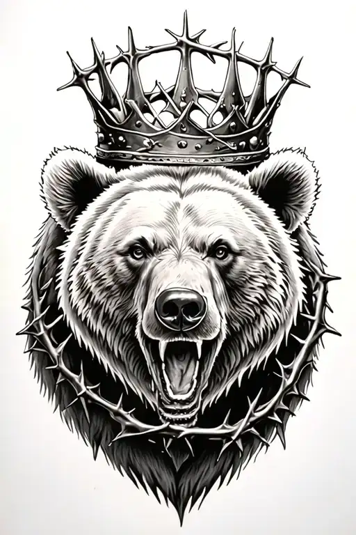 Bear with crown of thorns tattoo design idea