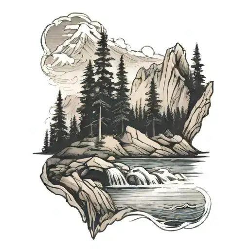 west coast mountain scene tattoo design idea