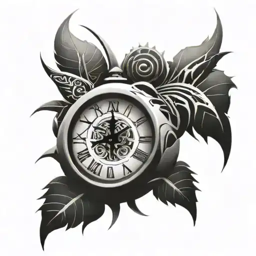 clock cracks tribal tattoo design idea