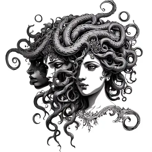 goddess lillith and Medusa face tattoo design idea